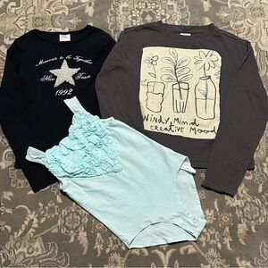 Zara Kids Black and Gray Long Sleeve Tops with Blue Ruffle Bodysuit Bundle